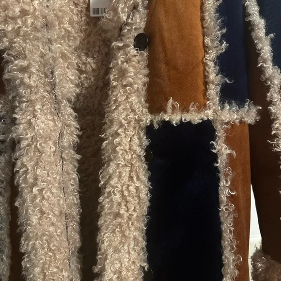 UO Patchwork Penny Lane Faux Shearling Long Coat Size Medium - Picture 4 of 5